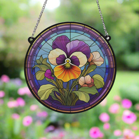 Pansy Stained Glass Effect Suncatcher
